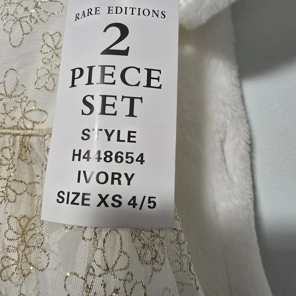 Girls' Size 4/5 Rare Editions Ivory and Gold Dress And Faux Fur Jacket Set